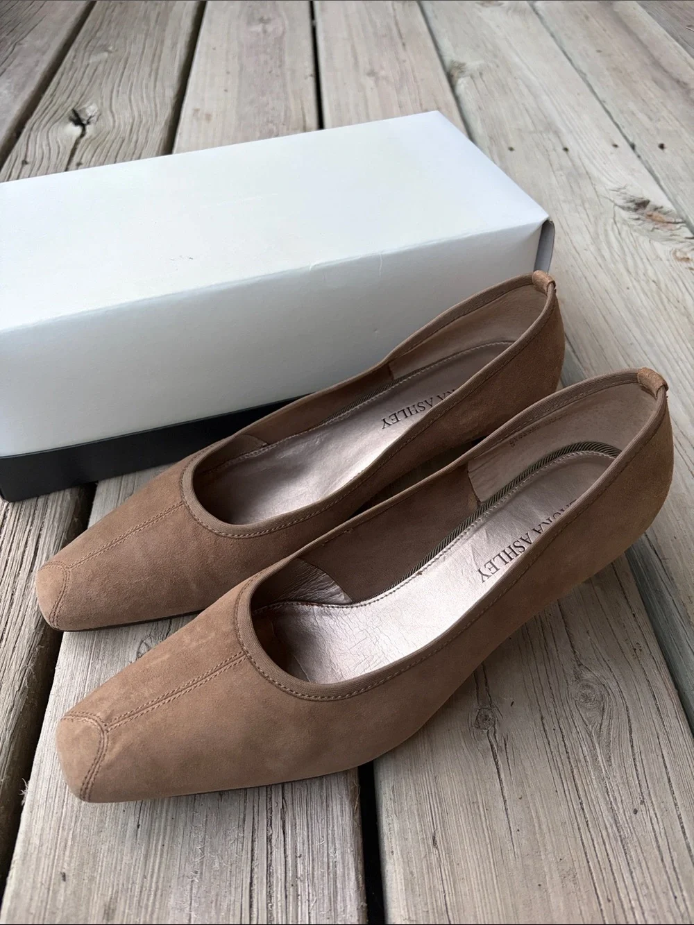 Laura Ashley Tan Suede Low Block Heel Pumps